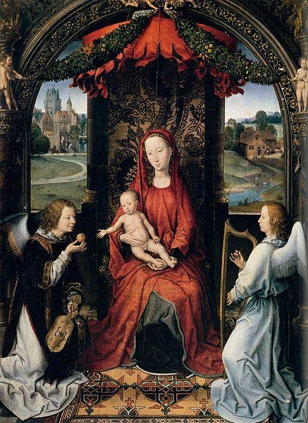 Hans Memling Madonna Enthroned with Child and Two Angels oil painting picture